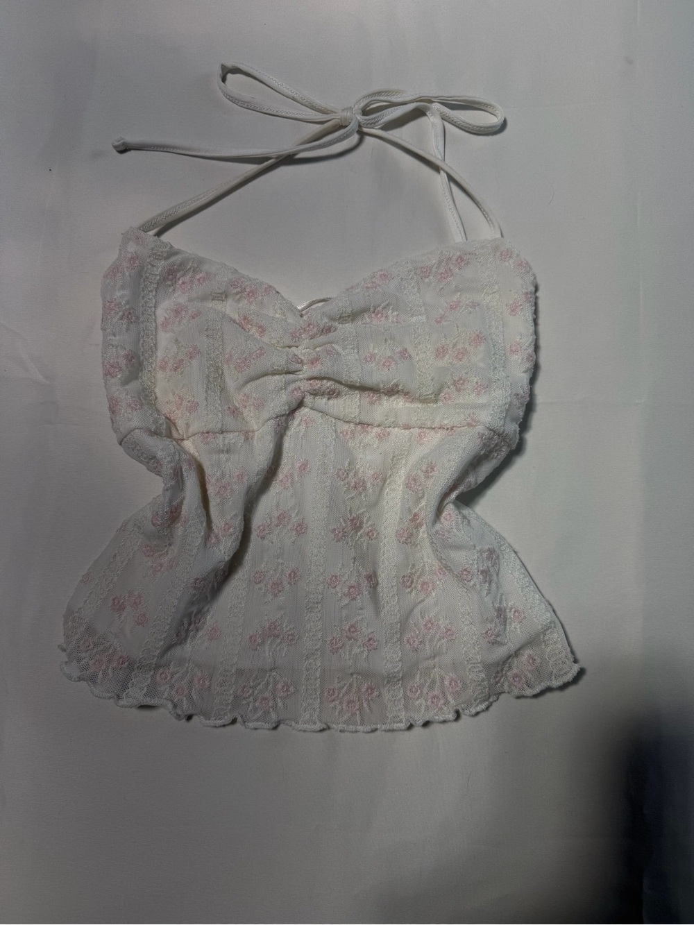 Garage White Halter Camisole with Pink Floral Print